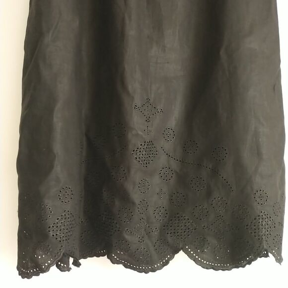 Jillian Jones Maxi Skirt 20W Black Linen Eyelet Scallop Hem Lined Lagenlook*READ - Picture 2 of 9